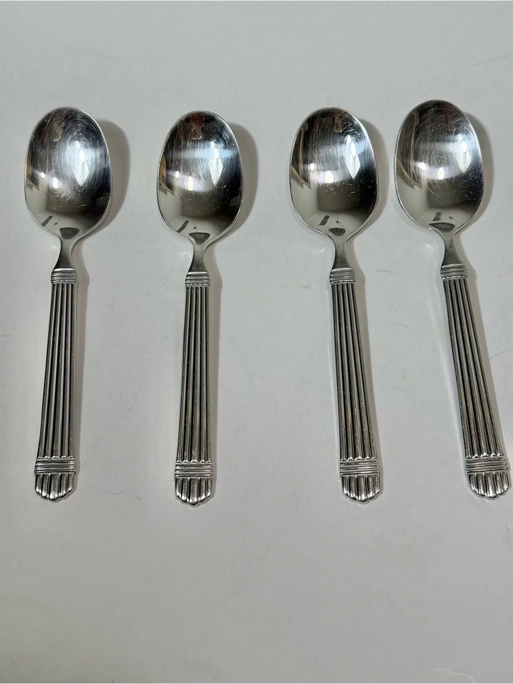4 Wallace CHARDONNAY Teaspoons 18/8 Stainless Glossy Ribbed 6 3/8